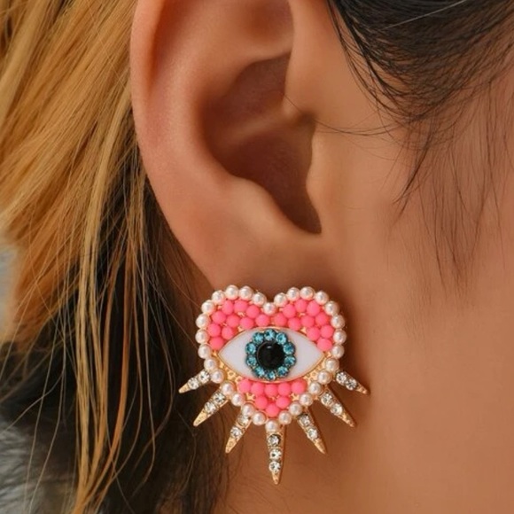 Mystical eye / evil eye style gold tone drop earrings - Picture 2 of 3